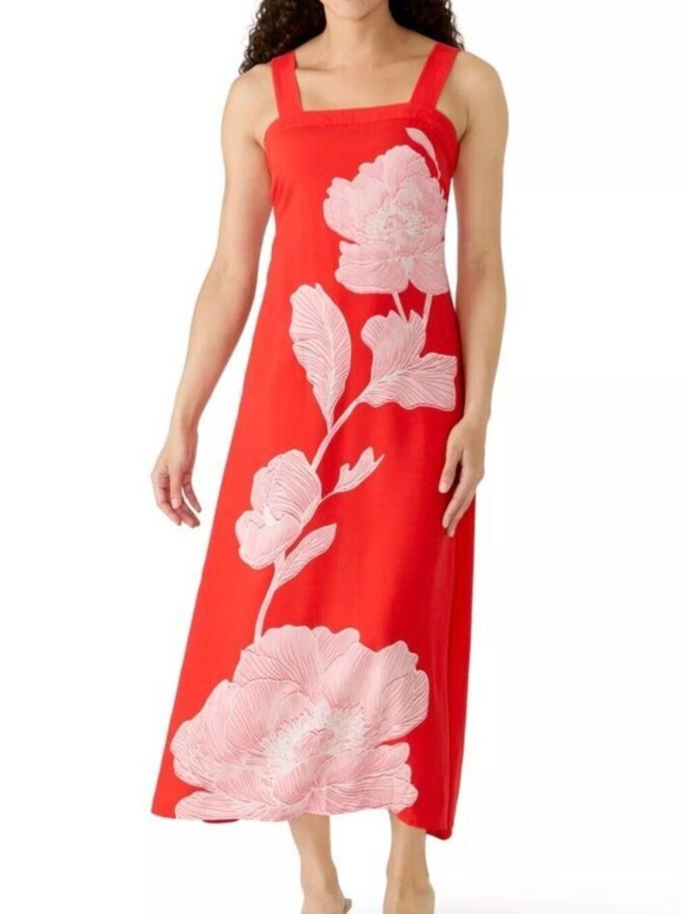 Vince Camuto Petite Red Floral Maxi Dress Medium Square Neck